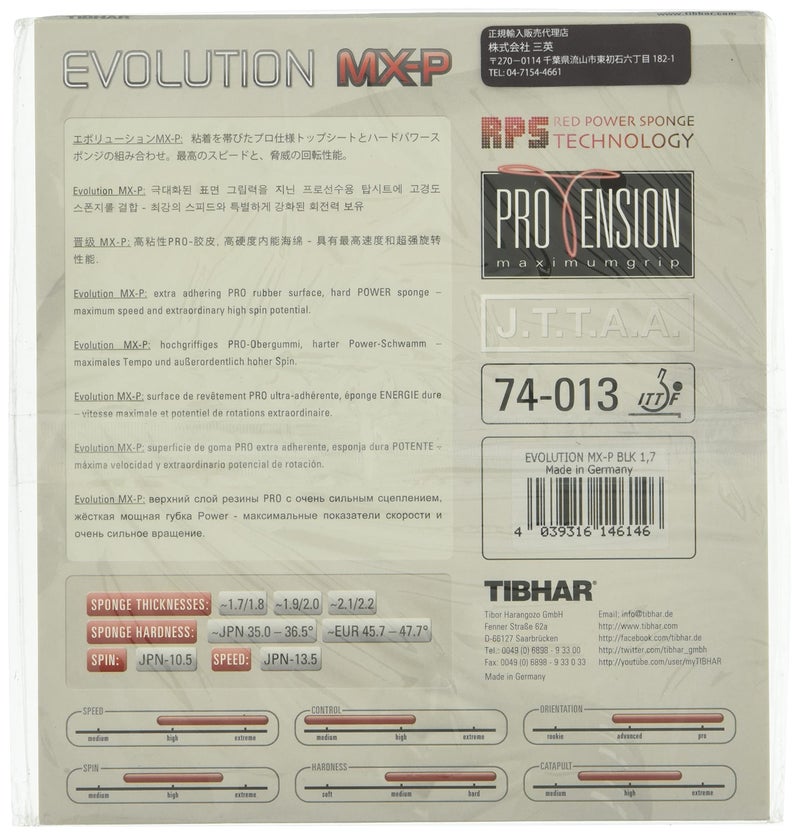 Tibhar Evolution MX-P Table Tennis Rubber (Black, 1.7-1.8) - Image 2